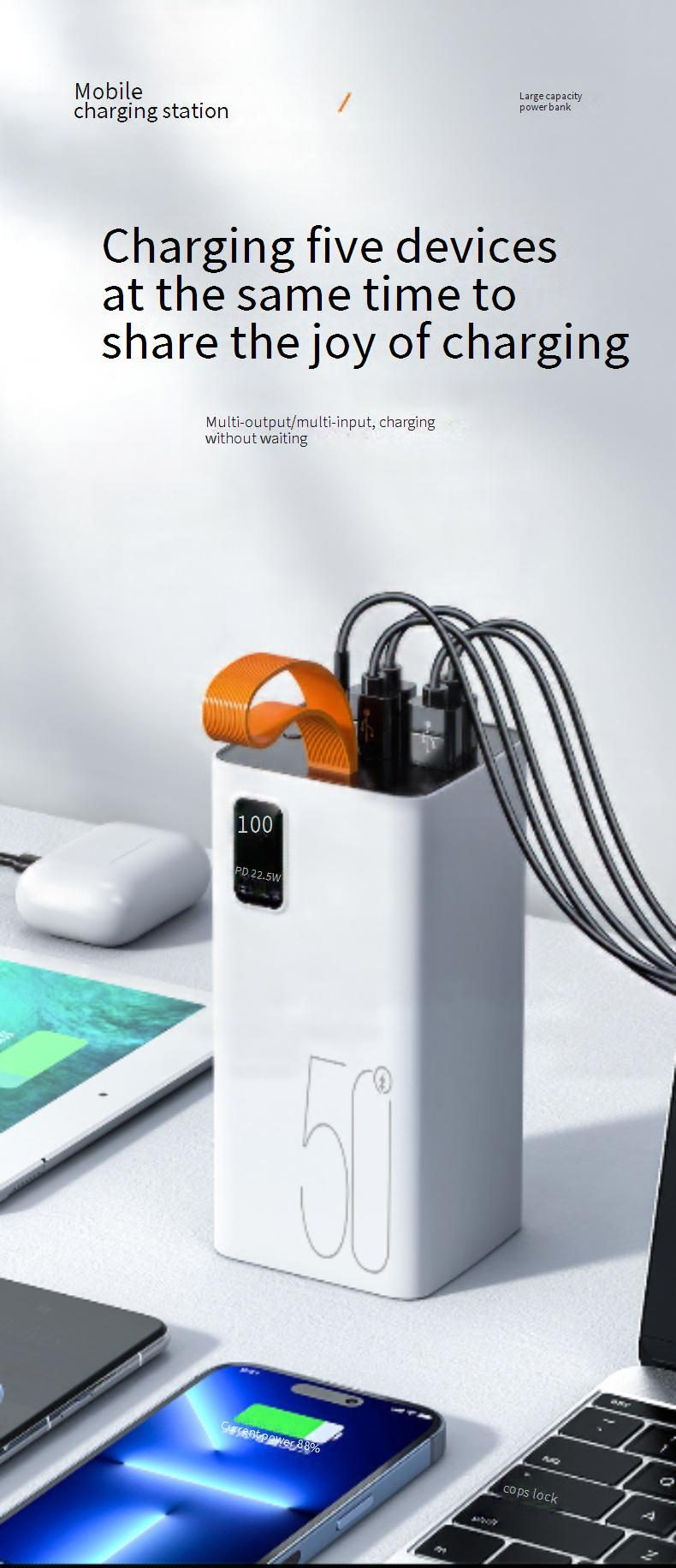 Power Bank di grande capacità da 50.000 mAh con più porte USB, ricarica rapida da 22,5 W, display digitale esterno da 50.000 mAh._voghion.com