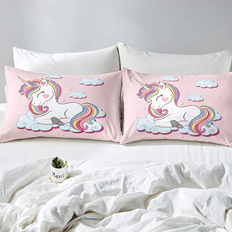 Einhorn-Bettwäsche, Fantasie-Einhorn-Bettwäsche-Set für Kinder und Mädchen, magische Tier-Bettbezug, Fee-Cartoon-Bettwäsche_voghion.com