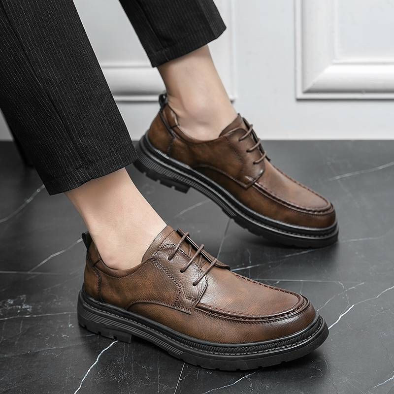 Fashionable Men's New British Black Business Formal Wear Derby Shoes Lace-up Leather British Brown Banquet Dress Wedding Leather Shoes_voghion.com