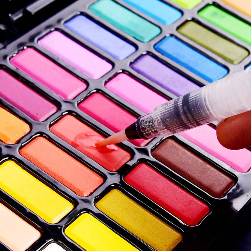 36-Color Solid Watercolor Paint Set With Water Brush For Artists, Beginners & Kids - Premium Quality Pigments For Watercolor Painting_voghion.com
