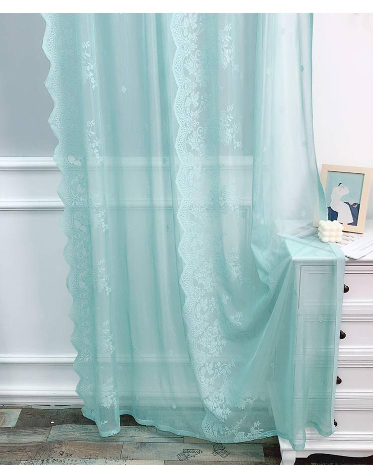 Linen-Blend Lace Sheer Curtains – Modern Boho Voile Drapes For Living Room, Bedroom & Commercial Spaces (Green/Gray)_voghion.com