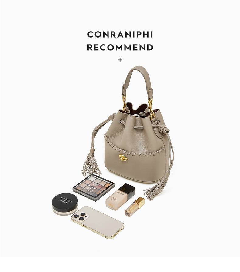 KOSE High-grade First-layer Cowhide Bucket Bag New Genuine Leather Women's Bag Tassel Niche Drawstring Shoulder Messenger Bag_voghion.com