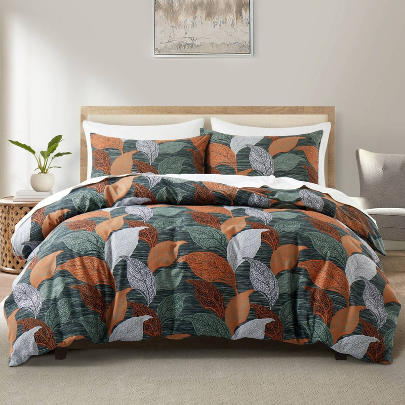 Bohemian Black & Brown Leaf Print Duvet Cover Set - Soft Brushed Polyester, Multiple Sizes_voghion.com