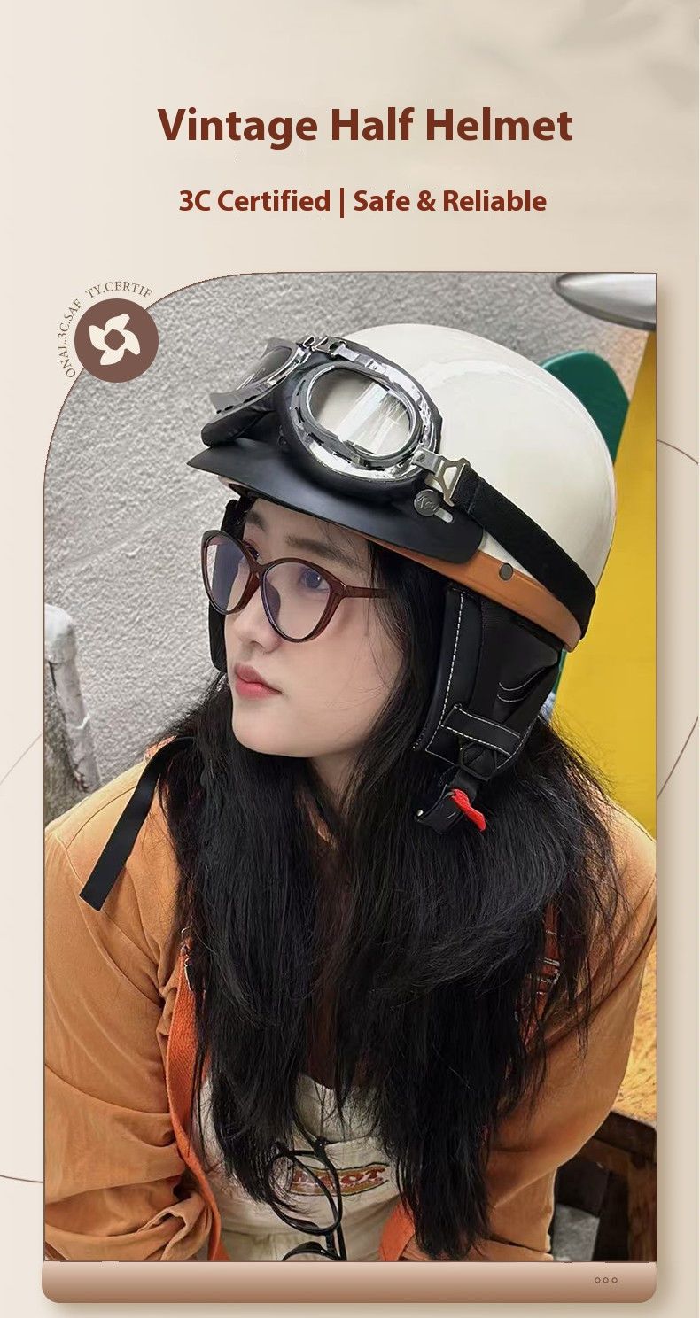 Casco da scooter ABS regolabile certificato 3C, protezione UV, opzioni di lenti intercambiabili (specchio rame, stile retrò quadrato e occhiali)_voghion.com