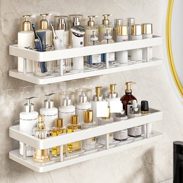 Eck-Duschregal ohne Bohren, Badezimmer-Dreieck-Organizer mit starkem Klebstoff, platzsparendes, wandmontiertes Aufbewahrungsregal für Toilettenartikel_voghion.com