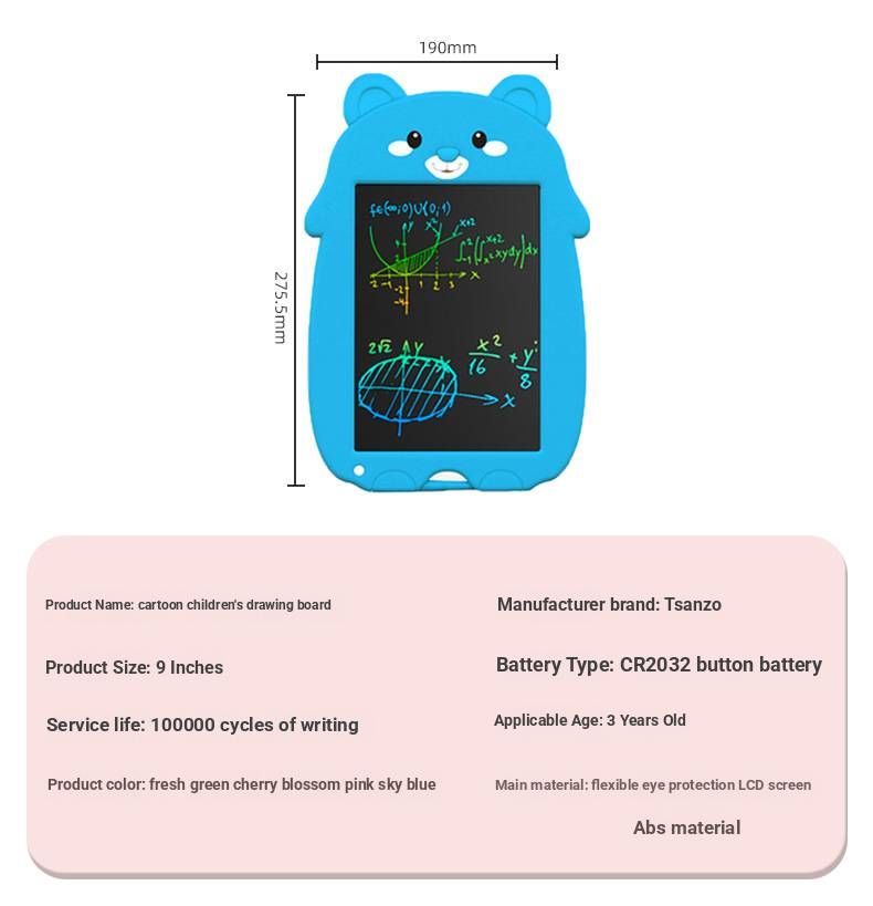 9-inch LCD Drawing Tablet For Kids - Colorful High-Resolution Doodle Board With Bear/Rabbit/Deer Cartoon Designs, Erasable & Reusable Writing Pad_voghion.com