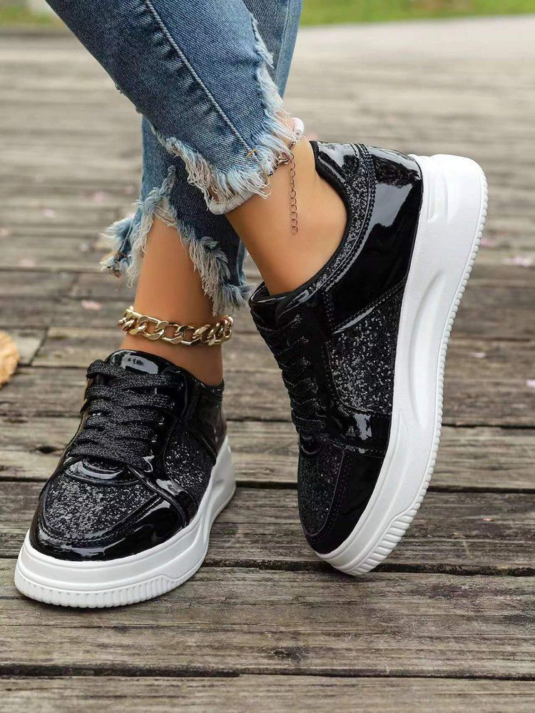 Store damesko til efterår og vinter, nye, populære pailletter, afslappet sneakers til kvinder._voghion.com