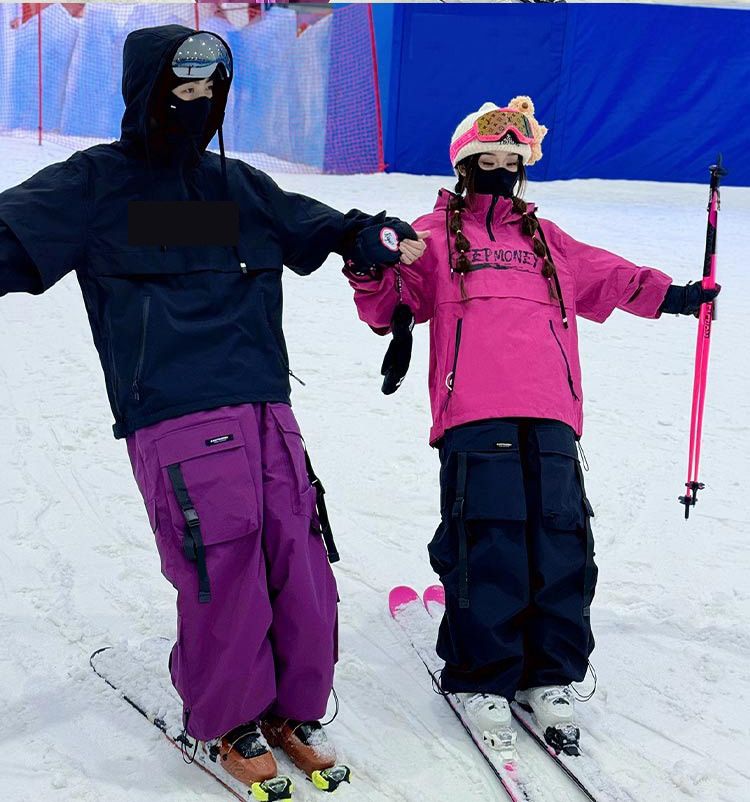 Conjunto de traje mejorado de estilo americano 2024 para hombre y mujer, pantalones de snowboard impermeables y cálidos para esquí al aire libre._voghion.com