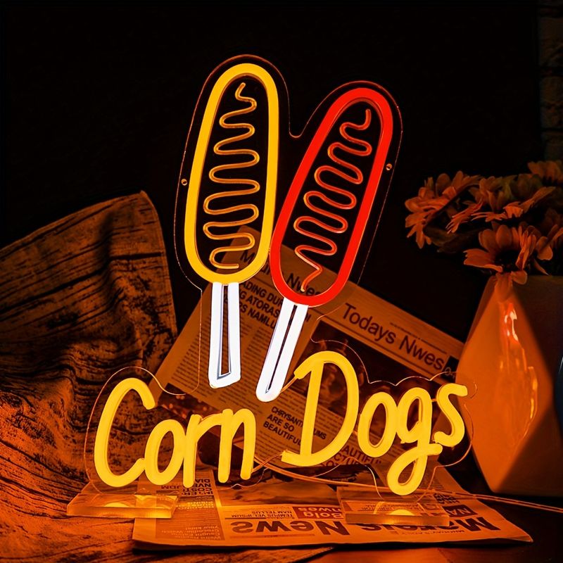 Corn Dog Neonlicht, LED-Neonschild, Wanddekoration für Küche, Bar, Spielzimmer, Restaurant, Geschäft, USB-betriebenes Geschenk für Kinder und Freunde_voghion.com