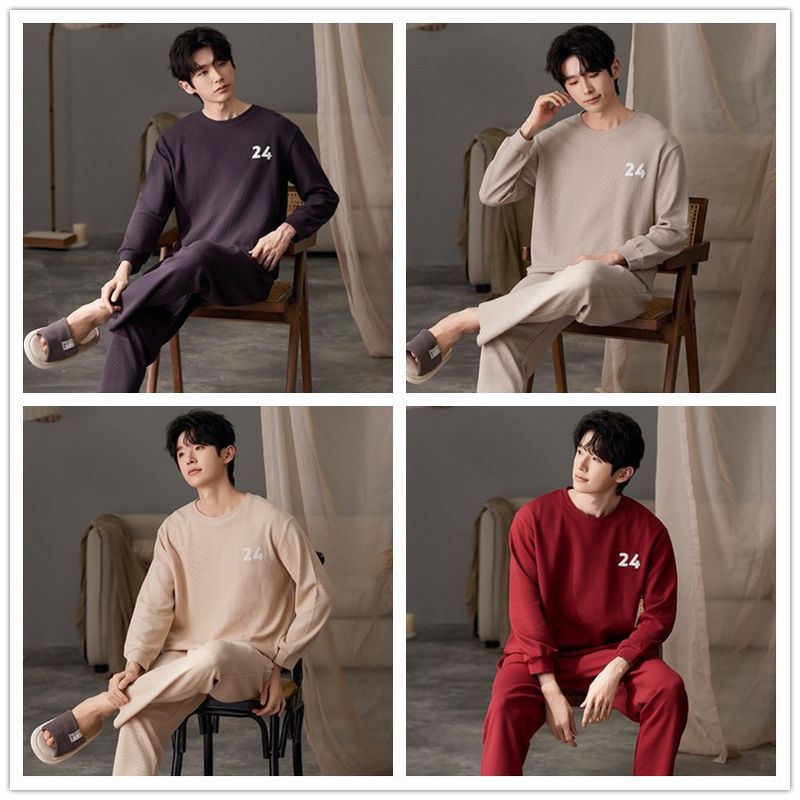 2024 Toamna nouă Huafu Extra pentru bărbați, cu guler rotund, mânecă lungă, pantaloni, pijamale, set casual, îmbrăcăminte de casă, îmbrăcăminte de exterior_voghion.com
