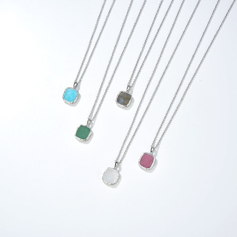 Collana con ciondolo semplice in amazzonite naturale, pietra di luna e rodonite, placcata in oro argento S925_voghion.com