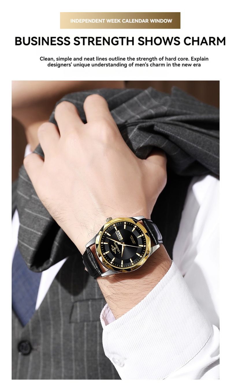 Men's Luxury Waterproof Luminous Quartz Watch With Moon Phase & Day Display, Stainless Steel Case & Band, Mineral Crystal Glass_voghion.com