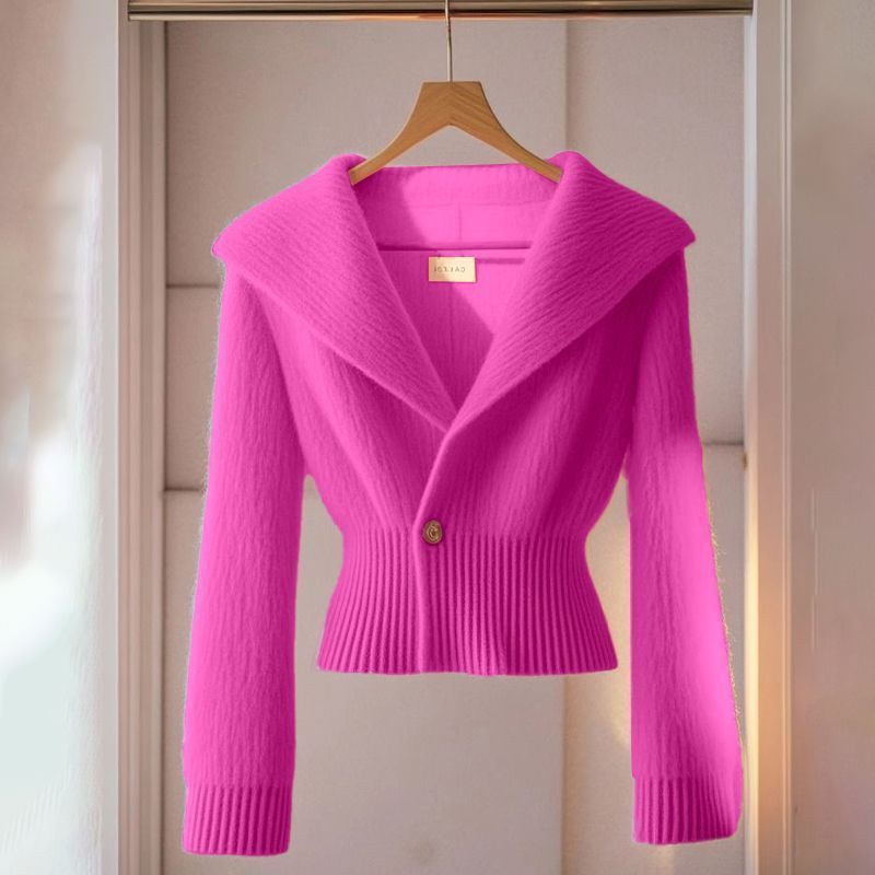 Damenbekleidung Strickpullover Top Design Nische High End Temperament Taille Rosa Pullover Jacke_voghion.com