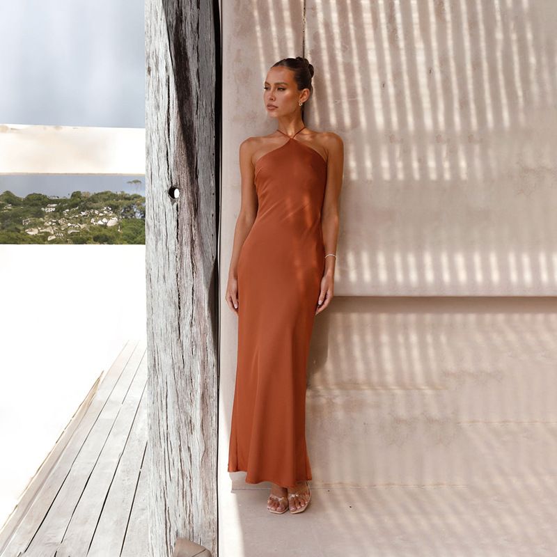 Rochie de primăvară și vară cu imprimeu floral, stil european și american, stil slim, culoare solidă, fără mâneci, fără spate, pentru femei_voghion.com