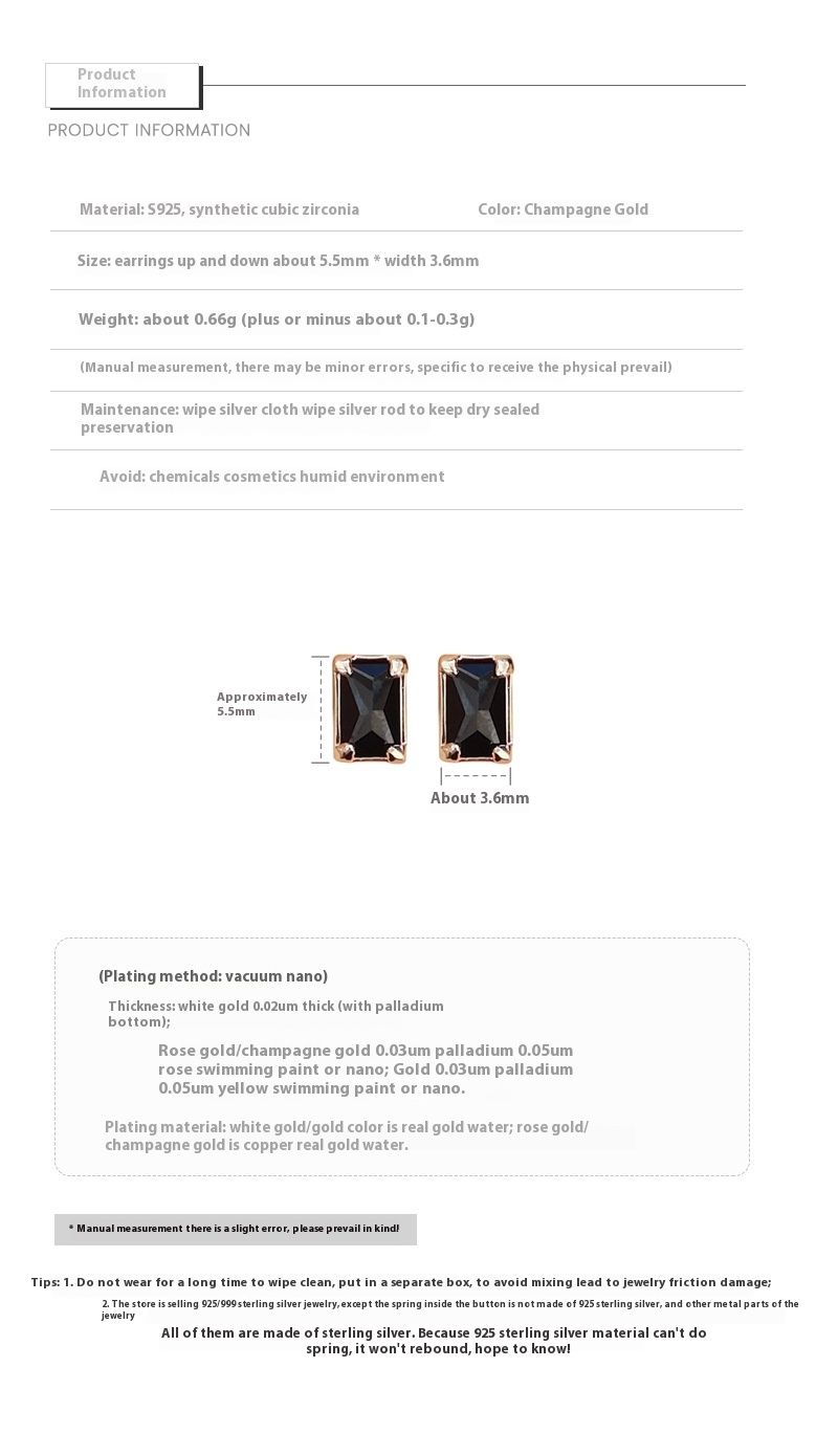 Tiqi Pure Silver Black Zircon Geometric Square Ins Cool Style Earrings Trendy Simple And High-end Ear Accessories_voghion.com