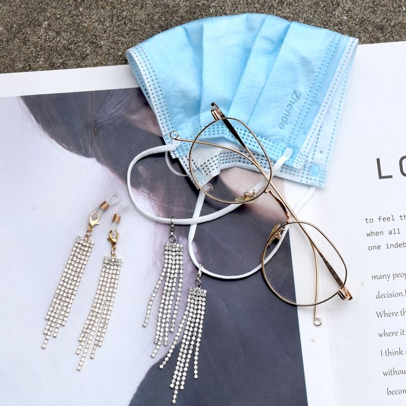 Cadena de 5 diamantes para mujer, moderna y ligera, ideal para decorar mascarillas y gafas con borlas._voghion.com