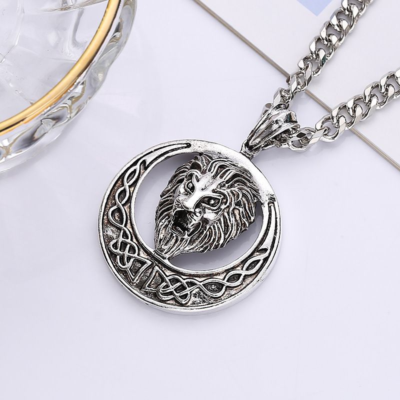 Collana da uomo con ciondolo rotondo a forma di leone, stile hip hop punk rock, moda di strada, accessori per uomo e donna._voghion.com