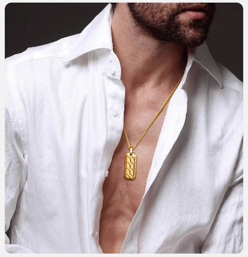 Ready Stock Vnox Cool Tire Pattern Necklaces Men Boys, Stainless Steel Geometric Bar Pendant Collar, Punk Stylish Gifts for Him_voghion.com