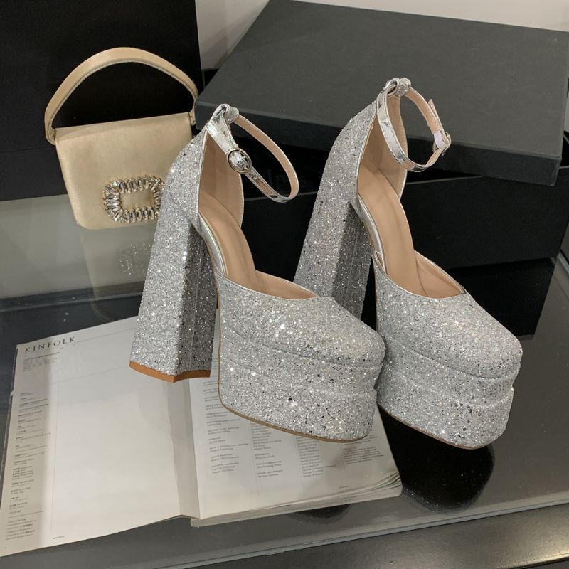 Wide-Fit Square-Toe High Heels 15cm Thick-Sole Stilettos In Shimmering Leather For Women_voghion.com