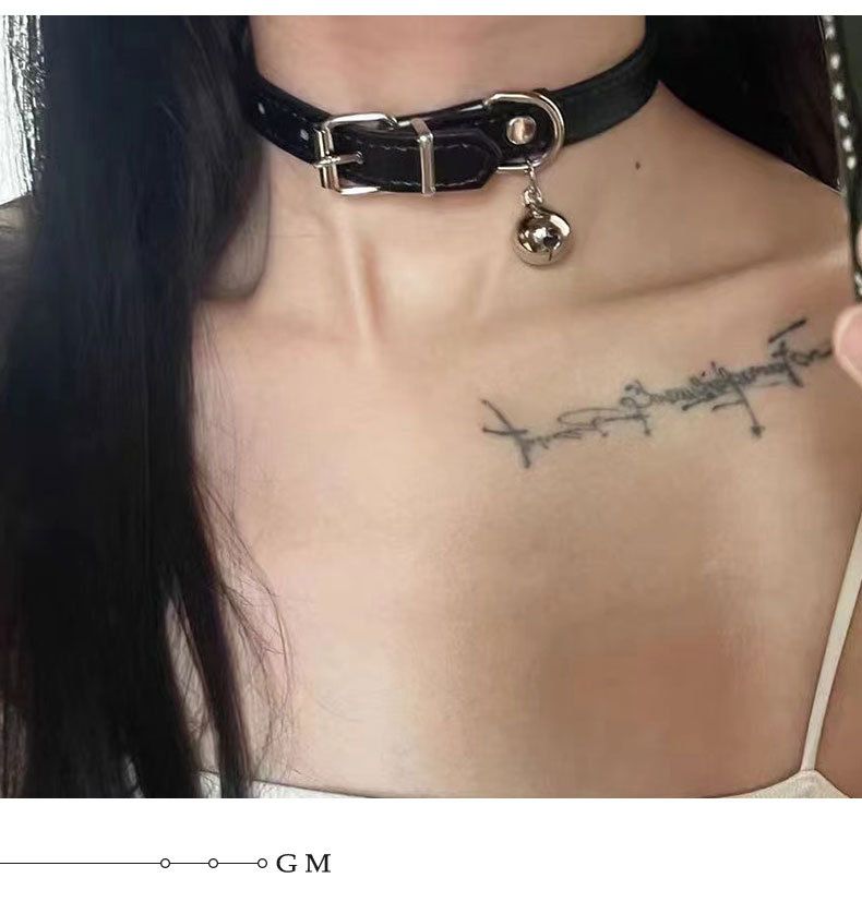 Collana girocollo con campanella in pelle versatile in stile hot girl, design corto a nicchia, collana punk con clavicola_voghion.com