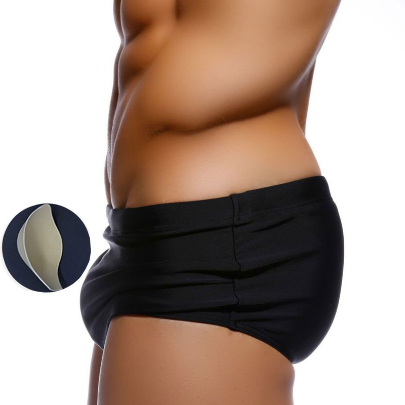 UXH Men's Black Loose Fit With Cup Large Size 3D U Convex Fashion Beach Boxer Swim Trunks_voghion.com