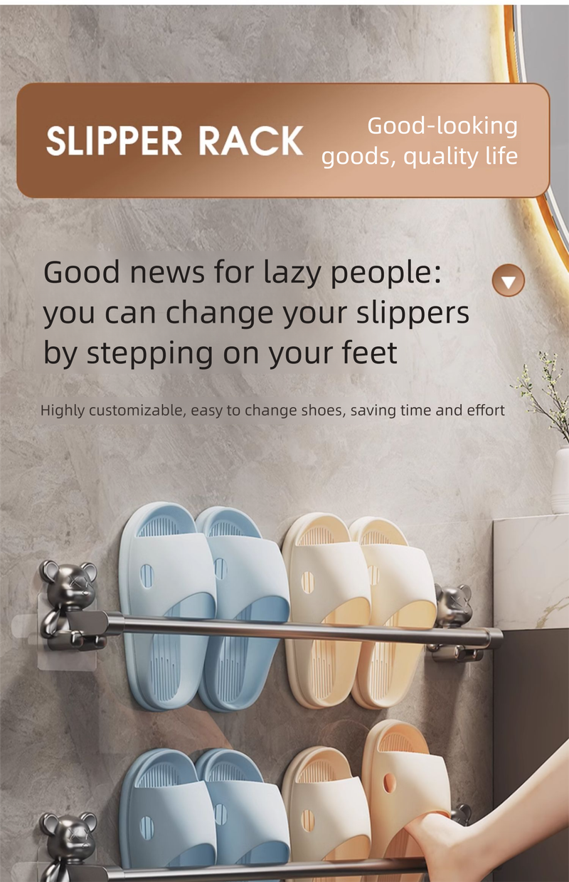 Bathroom No-Drill Slipper Toilet Storage Wall-Mounted Drainage Rack Shoe Organizer Magic Tool_voghion.com