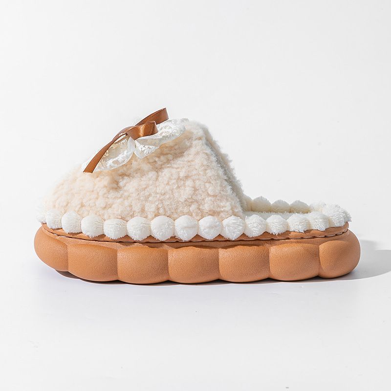 Butterfly Knot For Women, Autumn And Winter Indoor Home Thick Sole Non-Slip Warm High-End Fuzzy Maternity Cotton_voghion.com