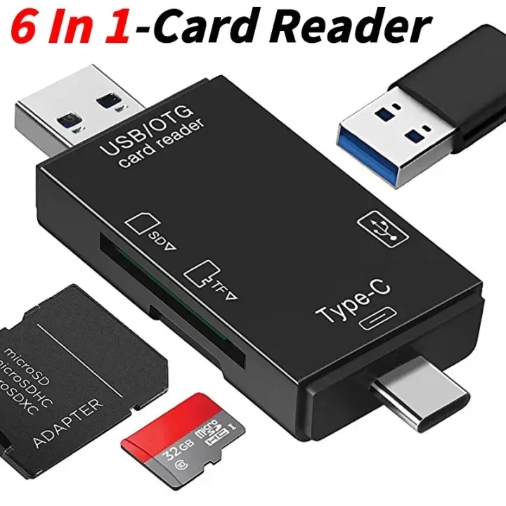 6 az 1-ben kártyaolvasó USB 3.0 - C/SD/TF memóriakártya-adapter mobiltelefon-kiegészítőkhöz, többfunkciós kártyaolvasó_voghion.com