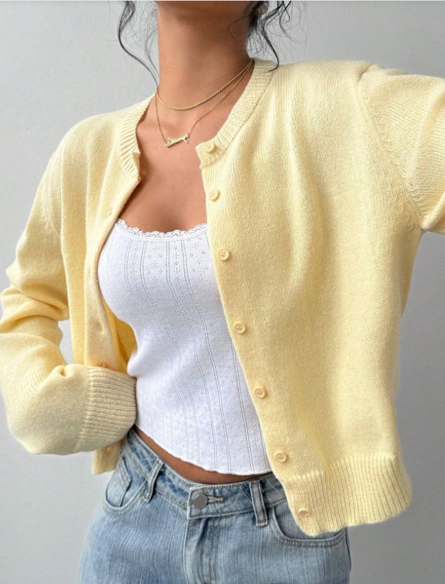 Women's Soft Knit Button-Up Cardigan Sweater - Short Sleeve Round Neck Lightweight Top - Autumn Casual Chic_voghion.com