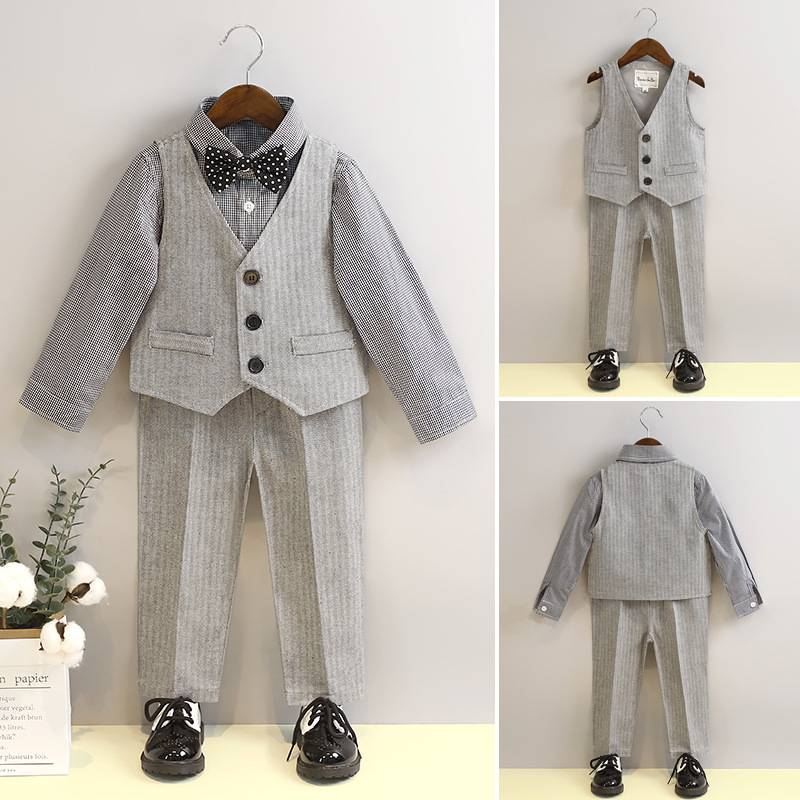 Kinderkleidung Kinderweste Anzug Frühling Blumenmädchen Hochzeitskleid Baby Geburtstag ein Jahr alt Kleid Junge Britischer Gentleman Performance Kostüm_voghion.com