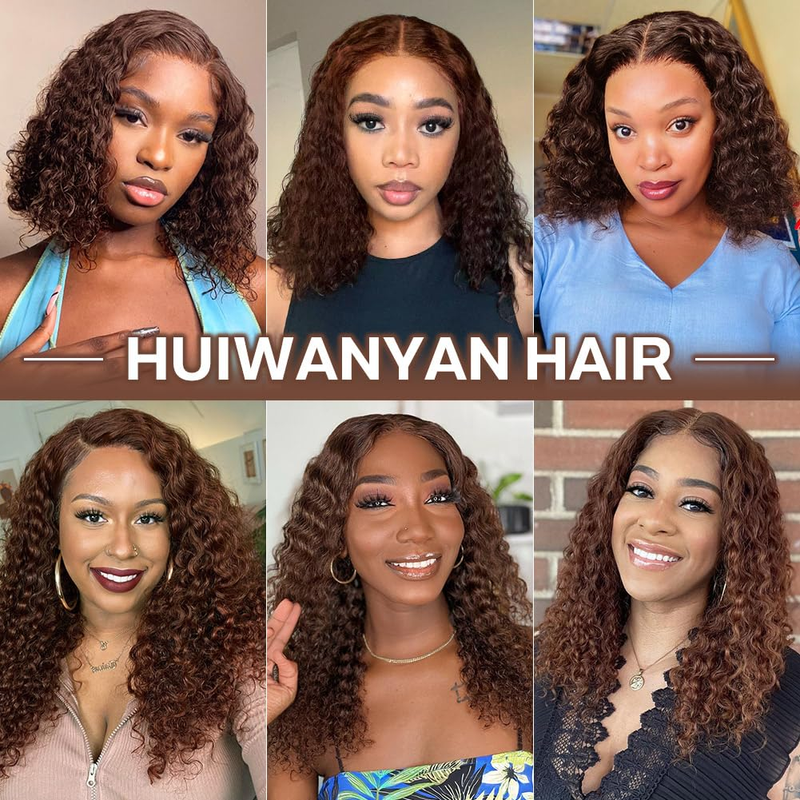 MALALIKA Hallowmas Brun krøllet Bob paryk Menneskehår Brun Deep Wave 13x4 blonder frontparyk Menneskehår forplukket med babyhår Brun paryk til kvinder_voghion.com