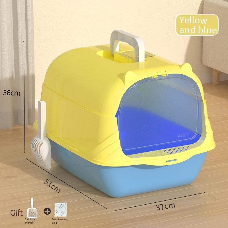 Pet Products Cat Litter Box Fully Enclosed Large Anti Splash Deodorizing Cat Toilet With Handle Flip Cover Cat Feces Box_voghion.com