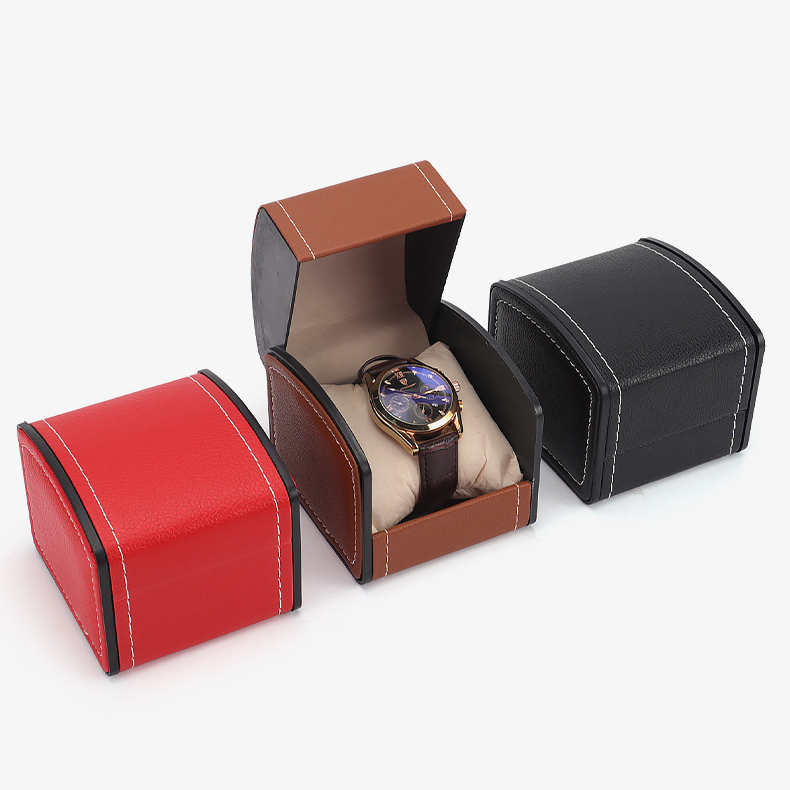 Caja de reloj, caja de regalo, caja de reloj de cuero sintético negro esmerilado, caja de almacenamiento, caja de reloj mecánico, caja de embalaje_voghion.com