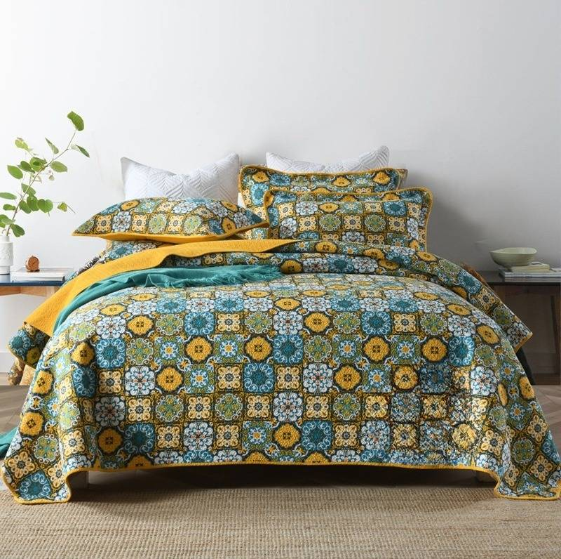 3gab gultas veļas komplekti Stepēts gultas pārklājs visiem gadalaikiem Jauns divpusējs tīras kokvilnas stepēts apdrukāts palags_voghion.com