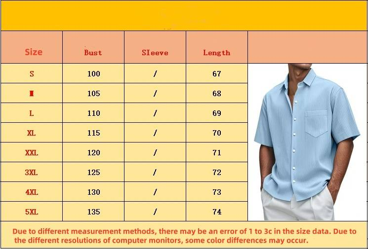 New Men's Solid Color Loose, Comfortable And Versatile Vertical Striped Short-sleeved Button Set_voghion.com