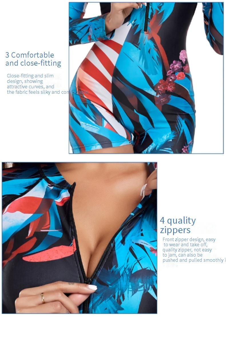 Costume da bagno Rashguard a maniche lunghe da donna - Stampa floreale e tinta unita UPF 50+, vestibilità attillata, con design sexy e cut-out._voghion.com