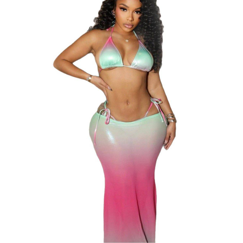 Maillot de bain trois pièces sexy amincissant en maille dégradée pour femme_voghion.com
