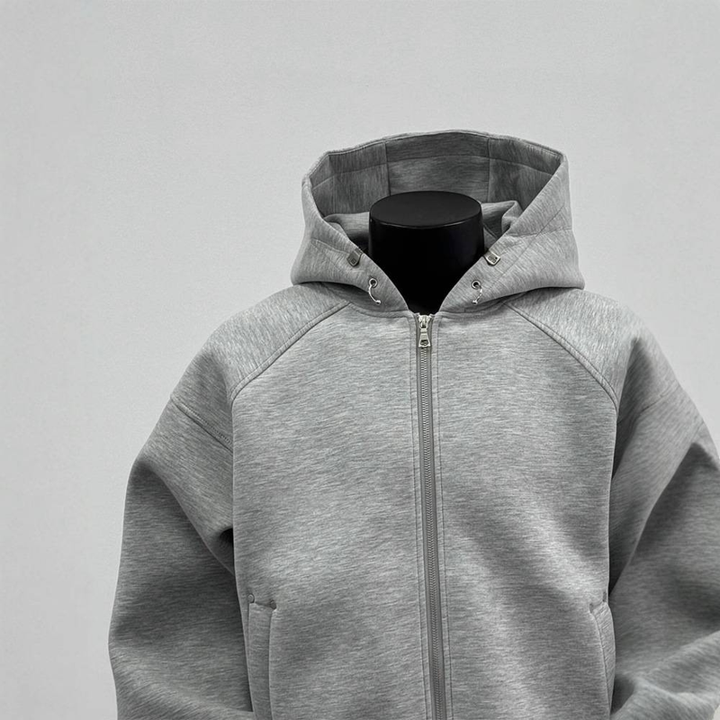 Sudadera con capucha y cremallera para hombre: chaqueta corta de corte holgado y corte regular, jersey gris para un estilo urbano._voghion.com