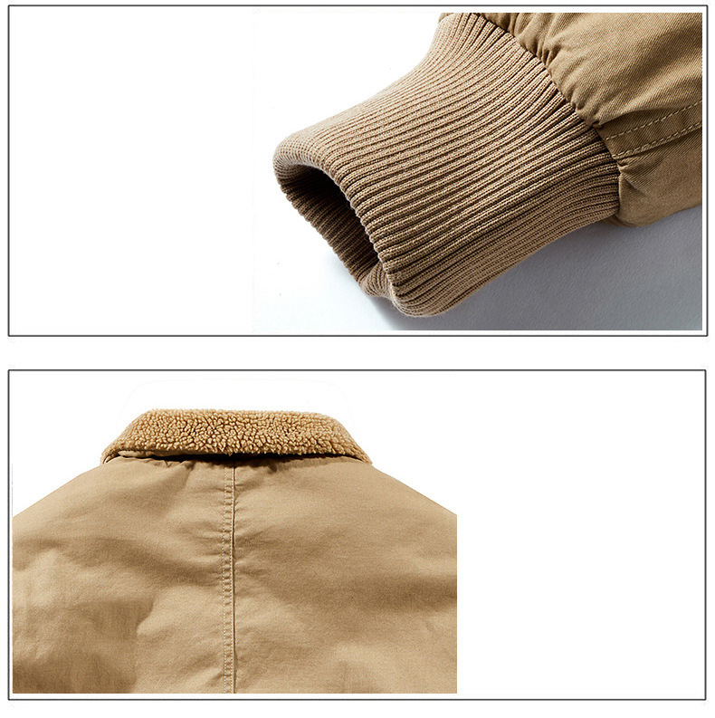 Herrenbekleidung Übergroße, waschbare Baumwolljacke für Herren – Lockere Passform, dicker Arbeits- und Flugbombermantel für den Winter (Khaki, Armeegrün, Marineblau)_voghion.com