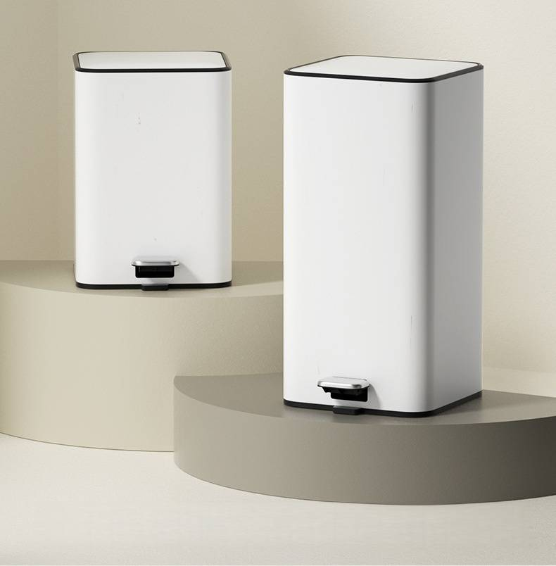 Pattumiera in acciaio inox con coperchio, bianco crema, capacità 12 litri, design a pedale per cucina e soggiorno._voghion.com