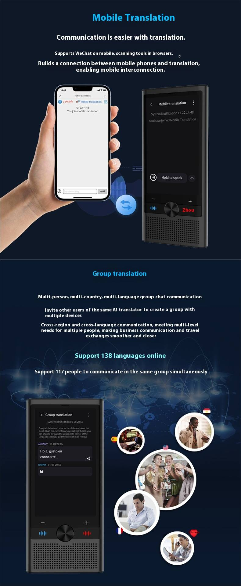 AI Translator Device - Real-Time Voice Interpreter With Offline Mode For English, Japanese, Korean, Vietnamese & Cantonese_voghion.com