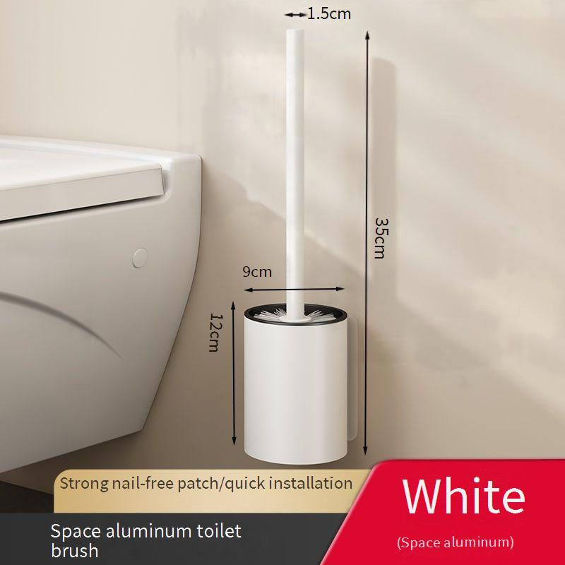 Brosse de toilette avec tête amovible, manche en aluminium et poils en nylon, fixation murale sans perçage pour un nettoyage facile_voghion.com