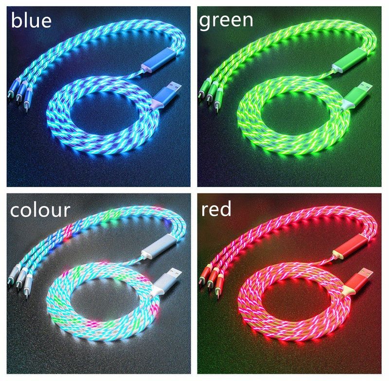 Lampe de charge à LED compatible avec les téléphones Apple, câble de charge USB 3 en 1 compatible avec iOS, câble de charge micro USB de type C_voghion.com