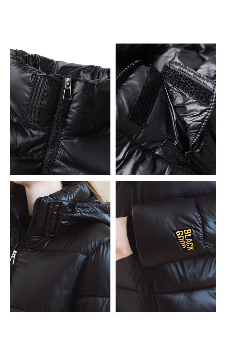Piumino corto invernale da donna con riscaldamento integrato, cappotto trapuntato nero e oro, capospalla caldo e spesso_voghion.com