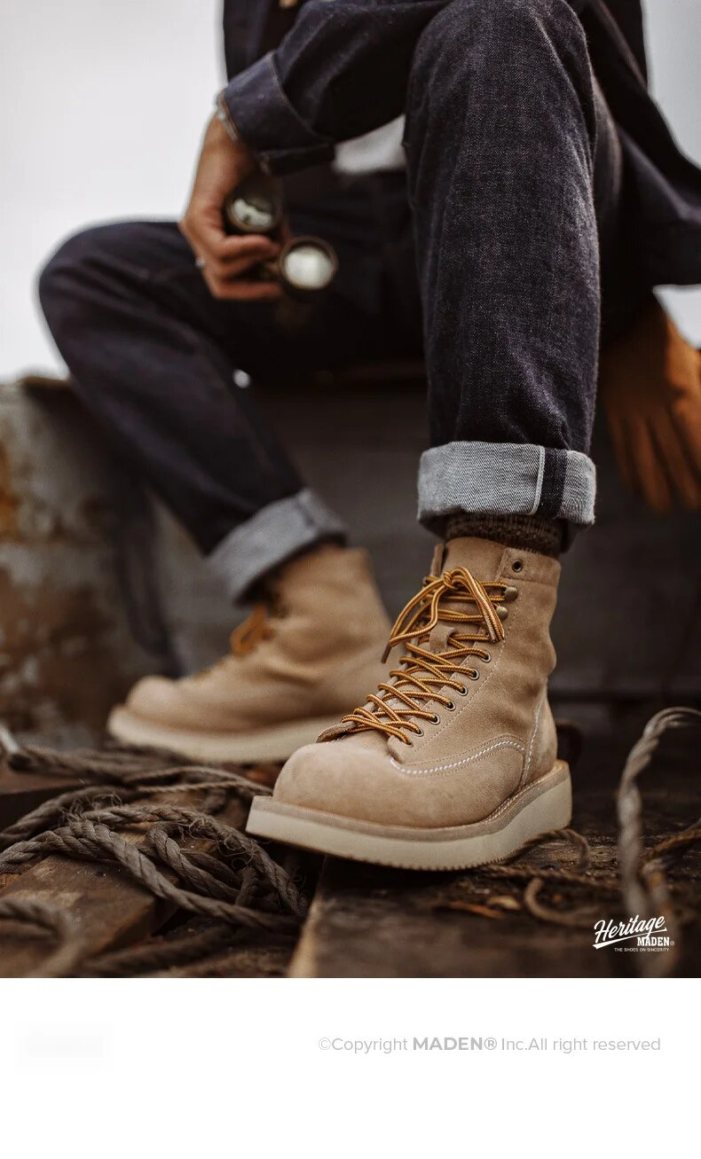 Work winter new men's shoes, desert American mid cut suede leather boots, logging boots_voghion.com
