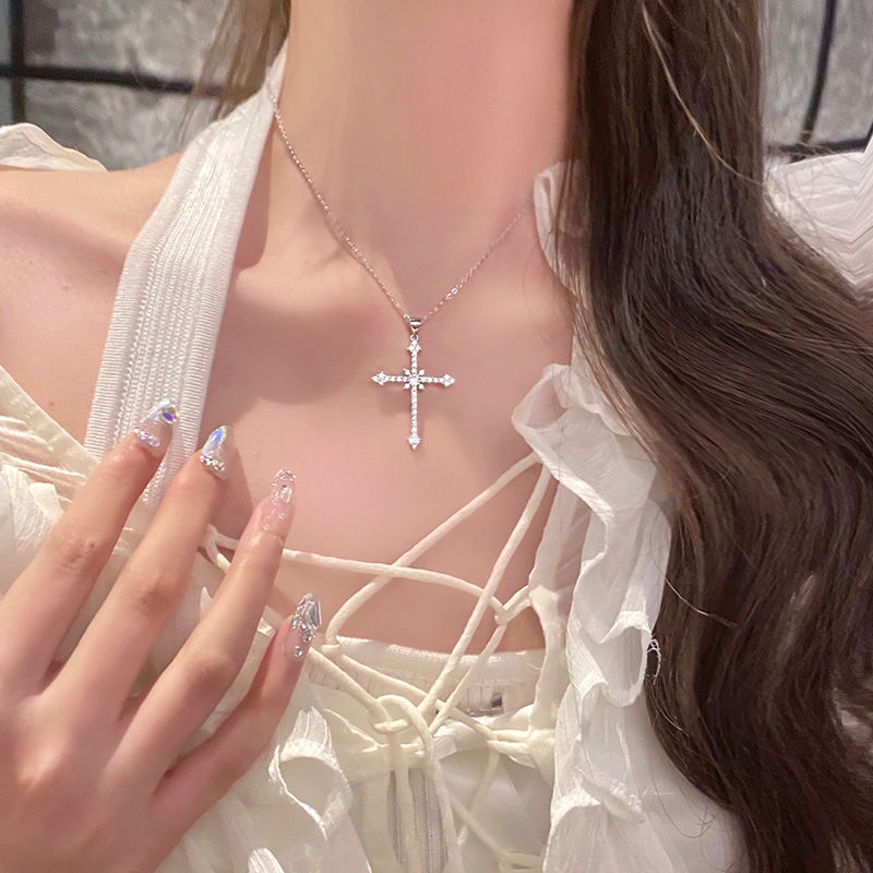 Ogrlice Sier Color za ženske CZ cirkonijev križ obesek in ogrlica verižica ogrlica choker modni nakit dodatki_voghion.com