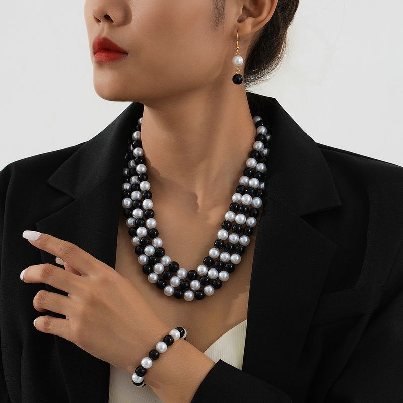 Jewelry Sets Necklace Earring Set Ring Bracelet Set New Exquisite High Gloss Black And White Pearl Design Earrings Bracelet Necklace Set_voghion.com