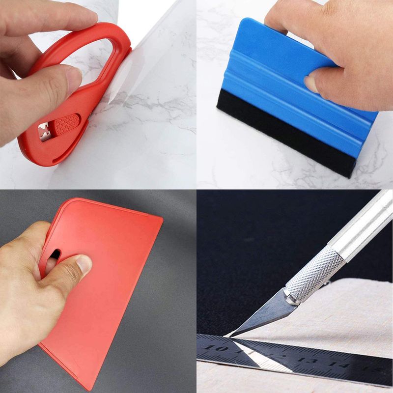 Kit profissional de instalação de películas automotivas com 11 peças - rodo vermelho, raspador, estilete, fita métrica e muito mais_voghion.com
