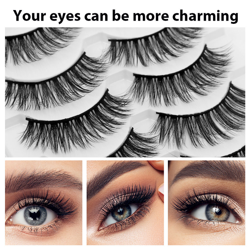 Natürliche lange 5 Paar falsche Wimpern Faux Nerz dickes Volumen handgefertigte wiederverwendbare gefälschte Wimpern Wispy Lashes Ext_voghion.com