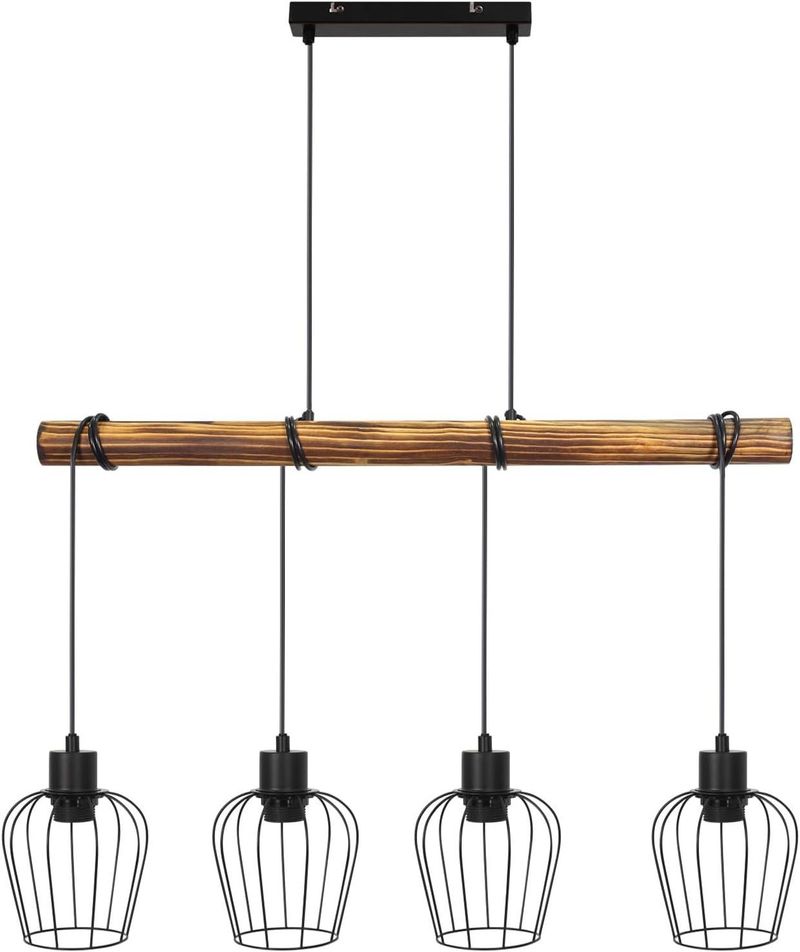 Glitzerlife Pendelleuchte Esstisch Hängelampe 4 Flammig - Holz Esszimmerlampe Schwarz Esstischlampe Hängend RertoIndustrial E27 Hängeleuchte Für Küche Wohnzimmer_voghion.com